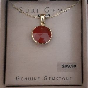 Sterling Silver 18K Gold necklace Red Pendant